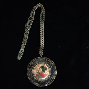 Vintage Copper Geisha Girl Pendant Necklace